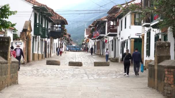 Colombia 2022 Villa Leyva Ciudad Colonial Española Con Calles Empedradas — Vídeo de stock