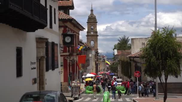 Colombia South America Bogota 2022 Bolivia Square Catholic Church Downtown — Stock Video