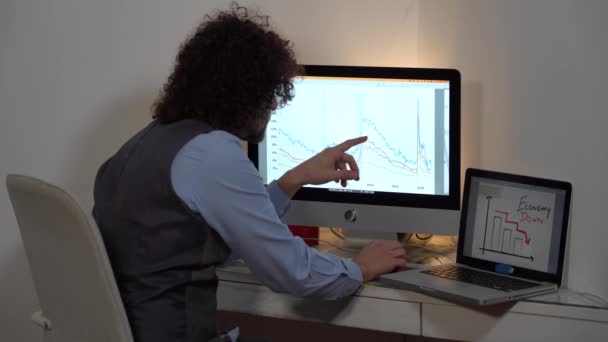 Milan 2022 Businessman Computer Home Office Smart Working Checks Progress — Stockvideo