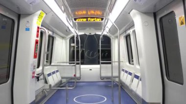 Europe, Italy, Milan 2023 - the new line 4 underground to Linate airport and Dateo subway stop - the automatic electric train without a conductor - Public transport in downtown of the Lombardy city