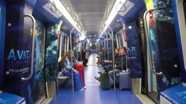 Europe, Italy, Milan 2023 - the new line 4 underground to Linate airport and Dateo subway stop - the automatic electric train without a conductor - Public transport in downtown of the Lombardy city