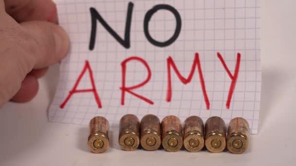 Army War Logo Sign Revolver Gun Bullets Peace Message Firearms — Vídeos de Stock