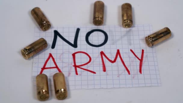 Army War Logo Sign Revolver Gun Bullets Peace Message Firearms — стоковое видео
