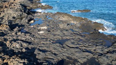 Spain, Lanzarote, Canary island - drone view of the beautiful landscape of the island of the atlantic ocean