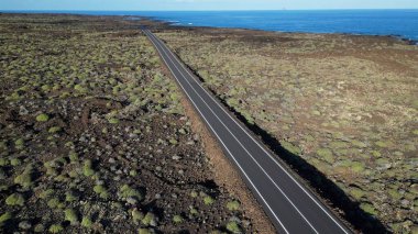 Spain, Lanzarote, Canary island - drone view of the beautiful landscape of the island of the atlantic ocean
