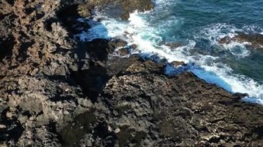 Spain, Lanzarote, Canary island - drone view of the beautiful landscape of the island of the atlantic ocean