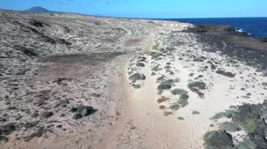 Spain, Lanzarote, Canary island - drone view of the beautiful landscape of the island of the atlantic ocean