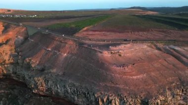 Spain, Lanzarote, Canary island - drone view of the beautiful landscape of the island of the atlantic ocean