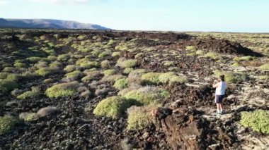 Spain, Lanzarote, Canary Islands - a drone view of the beautiful landscape of the island of the Atlantic Ocean - the photographer takes pictures