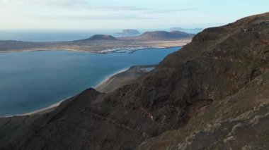 Spain, Lanzarote, Canary island - drone view of the beautiful landscape of the island of the atlantic ocean