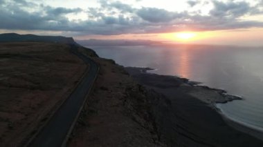 Spain, Lanzarote, Canary island - drone view of the beautiful landscape of the island of the atlantic ocean