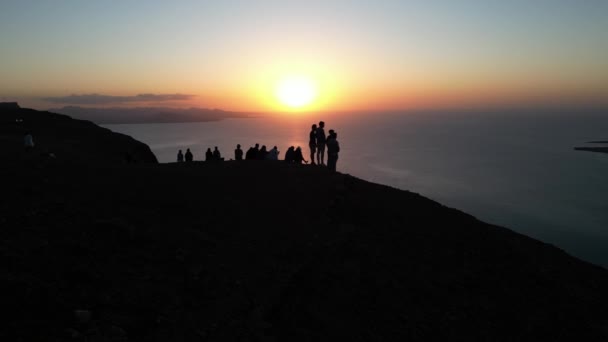 Spain Lanzarote Canary Island Drone View People Silhouette Amazing Sunset — Stok video