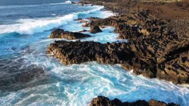 Spain, Lanzarote, Canary island - drone view of the beautiful landscape of the island of the atlantic ocean