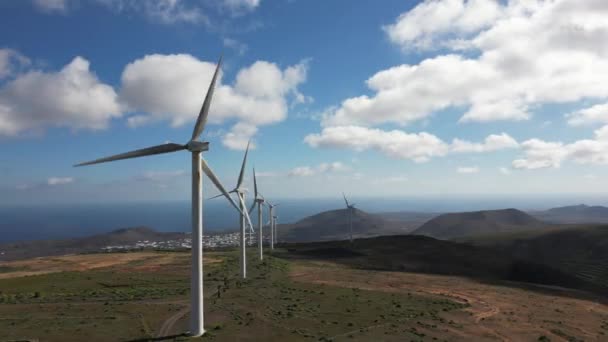 Drone View Mills Wind Turbines Production Clean Electricity Green Economy — Vídeo de stock