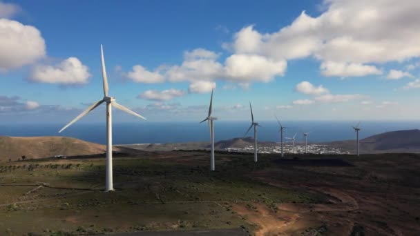 Drone View Mills Wind Turbines Production Clean Electricity Green Economy — Vídeo de stock