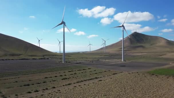 Drone View Mills Wind Turbines Production Clean Electricity Green Economy — Stock Video
