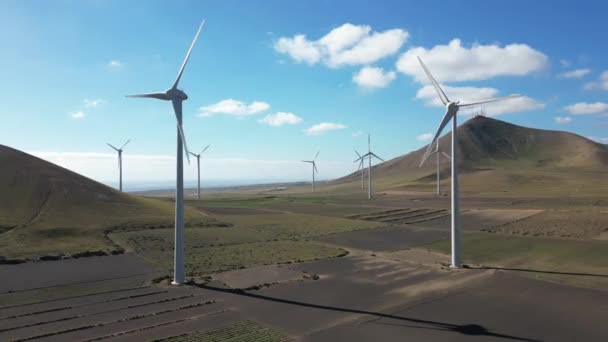 Drone View Mills Wind Turbines Production Clean Electricity Green Economy — Stock video