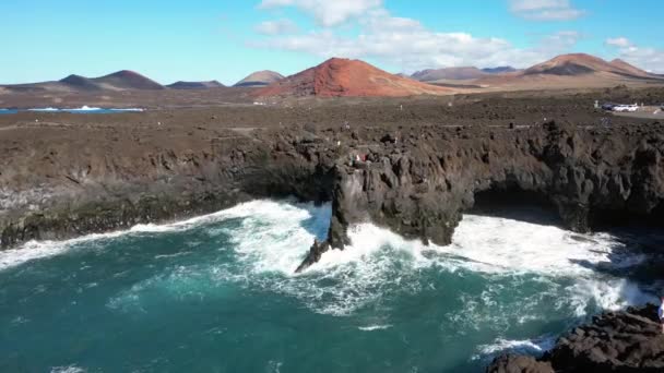 Europe Spain Lanzarote Canary Islands Los Hervideros Volcanic Coastline Known — Stok video