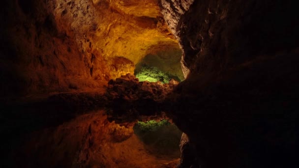 Europa Spanien Lanzarote Kanarieöarna Cueva Los Verdes Grönas Grotta Lavatunnel — Stockvideo