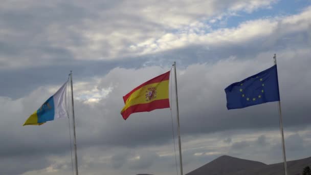 Flags Lanzarote Spain Europe Blowing Wind Cesar Manrique Airport Canary — Stock Video