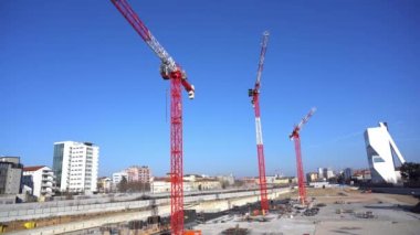 EUROPE, ITALY, MILAN 2023 - Drone aerial view of Scalo Porta Romana, building construction of Olympic Village for Milan-Cortina 2026 Winter Olympics games in downtown of the city near Prada Tower