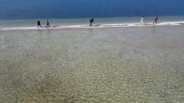 意大利 加尔达湖 圣比亚基奥岛 兔子岛 湖中浅水允许你步行到达岛上 伦巴第 干旱降低水位 — 图库视频影像