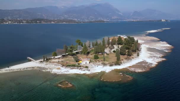 Italien Gardasee Insel San Biagio Kanincheninsel Das Flache Wasser Des — Stockvideo
