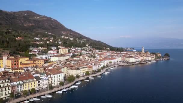 Europa Italien Brescia Gardasee Salo Drohne Luftaufnahme Von Dorf Mit — Stockvideo