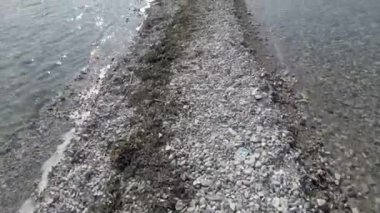 İtalya, Garda Gölü 2023, San Biagio Adası, Tavşan Adası - gölün sığ suları yürüyerek ve adaya ulaşmanızı sağlar - suda acil durum, kuraklık ve kuraklık, su seviyesi düşük 