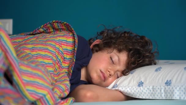 Niño Años Durmiendo Casa Apartamento Del Dormitorio Estilo Vida Infancia — Vídeo de stock