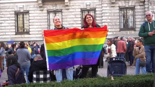 Europe Italy Milan 2023 Protest Rally Lgbt Rainbow Families Support — Stock Video