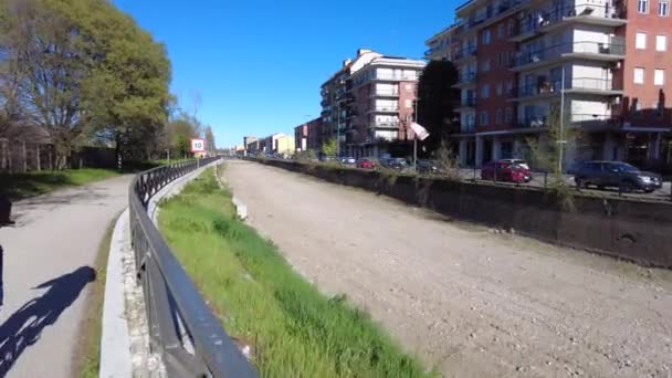 Italy Milan 2023 Drone Aerial View Drought Aridity Navigli Canal — Stock Video