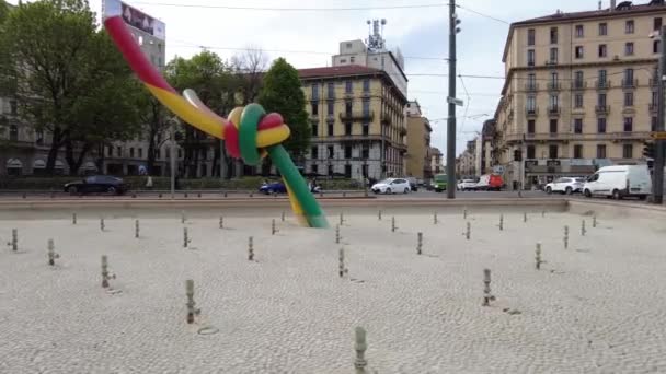 Italien Mailand 2023 Cadorna Brunnen Der Innenstadt Wasserlos Dürre Und — Stockvideo