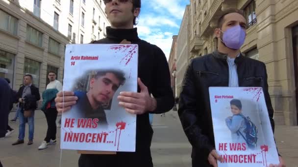 Eropa Italia Milan 2023 Protes Rakyat Iran Terhadap Kekerasan Dan — Stok Video