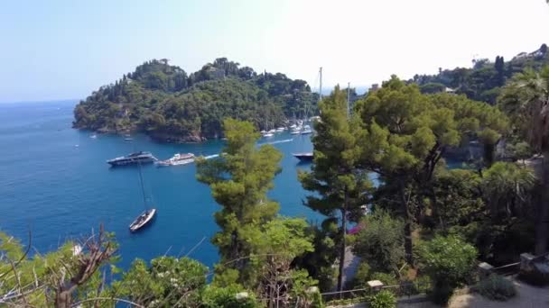 Europa Itália Portofino Baía Portofino Tigullio Mar Mediterrâneo Parque Reservas — Vídeo de Stock