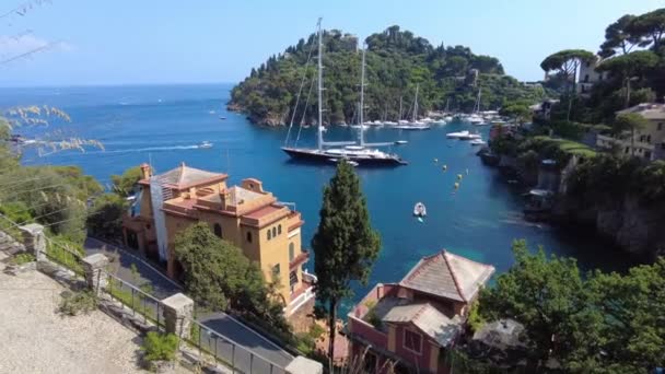 Europa Italien Portofino Die Bucht Von Portofino Naturpark Tigullio Mittelmeer — Stockvideo