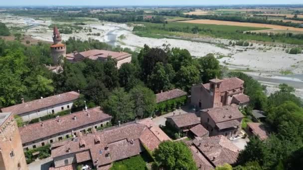 Ευρώπη Ιταλία Rivergaro Emilia Romagna Αεροφωτογραφία Του Κάστρου Rivalta — Αρχείο Βίντεο