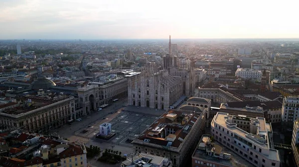 Europa Italia Milán Drone Vista Aérea Piazza Duomo Catedral Gótica — Foto de Stock