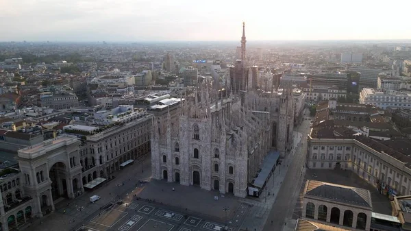 Europa Itália Milão Drone Vista Aérea Piazza Duomo Catedral Gótica — Fotografia de Stock