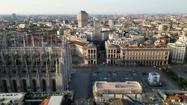 Europa Italia Milano Veduta Aerea Drone Piazza Duomo Cattedrale Gotica — Foto Stock