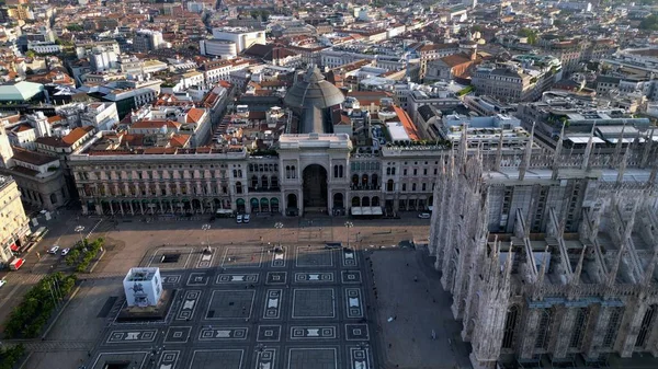 Europa Itália Milão Drone Vista Aérea Piazza Duomo Catedral Gótica — Fotografia de Stock