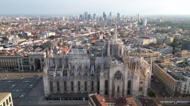 Europa Italia Milano Veduta Aerea Drone Piazza Duomo Cattedrale Gotica — Video Stock