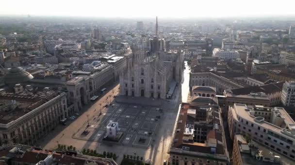 Europa Italië Milaan Drone Luchtfoto Van Piazza Duomo Gotische Kathedraal — Stockvideo