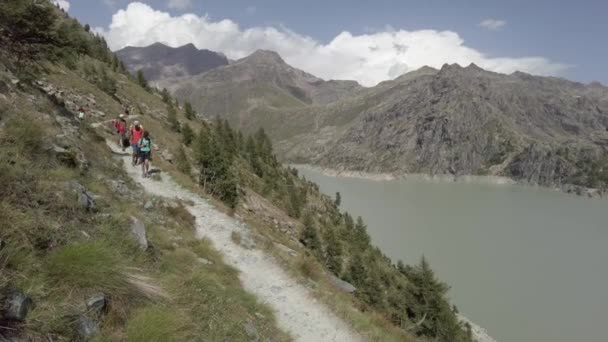 Sondrio Itália Alpe Gera Barragem 2023 Vista Caminho Montanha Drone — Vídeo de Stock