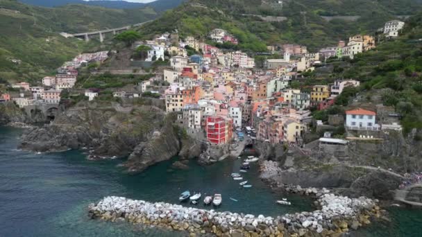 Europa Italia Liguria Cinque Terre Vista Aérea Drone Vernazza Atracción — Vídeo de stock