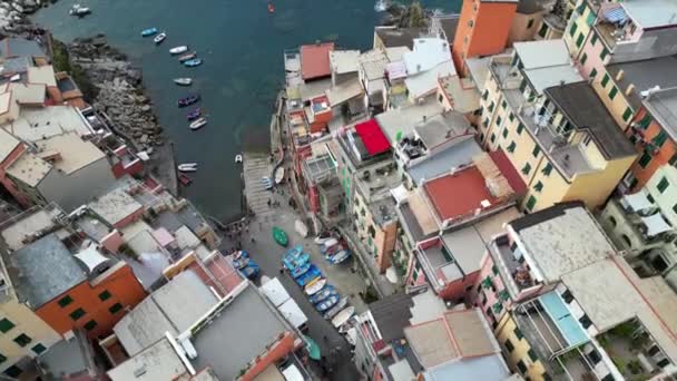 Европа Италия Океания Чинкве Терре Воздушный Вид Вернадцу Популярный Туристический — стоковое видео