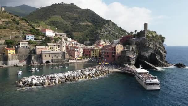 Europa Włochy Liguria Cinque Terre Drone Widok Lotu Ptaka Vernazza — Wideo stockowe
