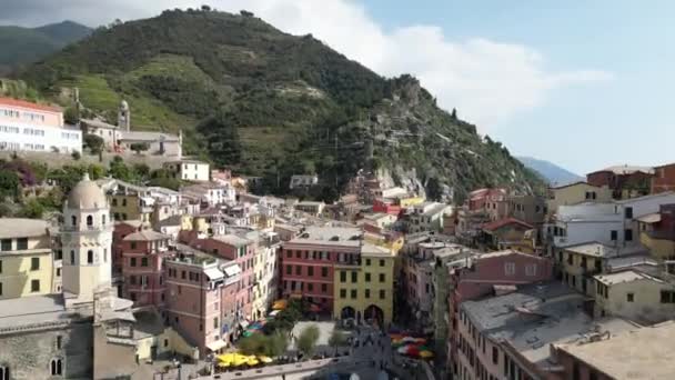 Europe Italy Liguria Cinque Terre Drone Aerial View Vernazza Cinque — Stock Video