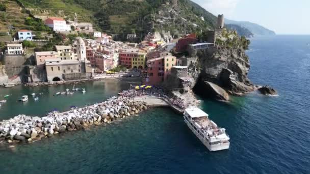 Avrupa Talya Liguria Cinque Terre Hava Görüntüsü Vernazza Dünyanın Dört — Stok video