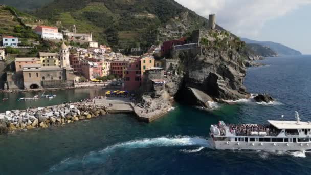 Europa Italia Liguria Cinque Terre Drone Vista Aérea Vernazza Atracción — Vídeo de stock